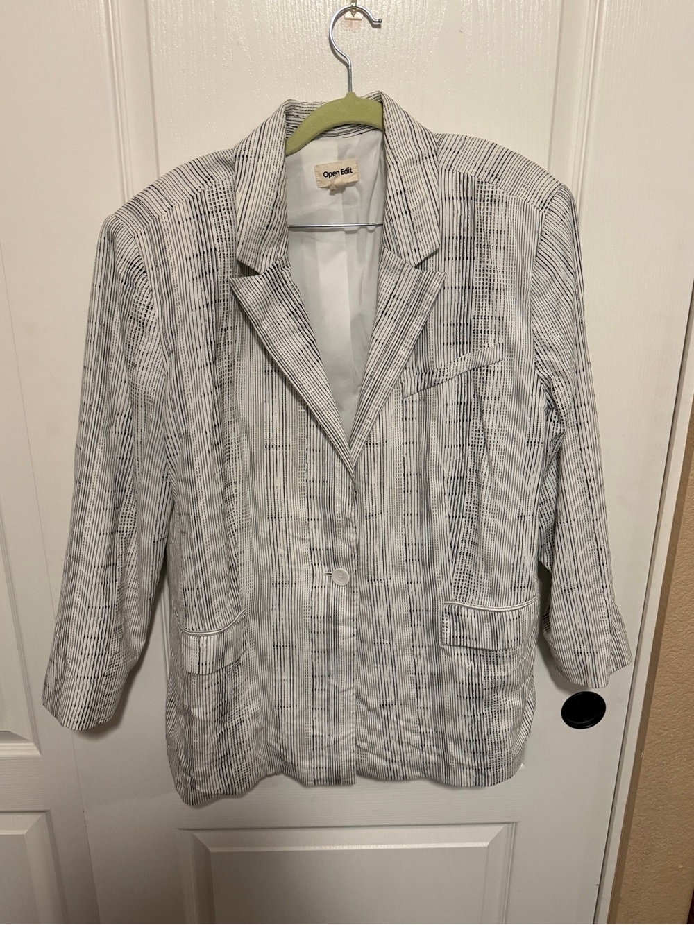 Open Edit White and Black Striped Lightweight Blazer